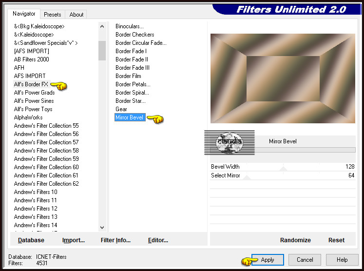 Effecten - Insteekfilters - <I.C.NET Software> - Filters Unlimited 2.0 - Alf's Border FX - Mirror Bevel
