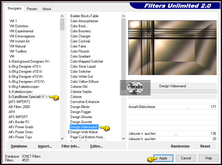 Effecten - Insteekfilters - <I.C.NET Software> - Filters Unlimited 2.0 - &<Sandflower Specials °v°> - Design Videowand