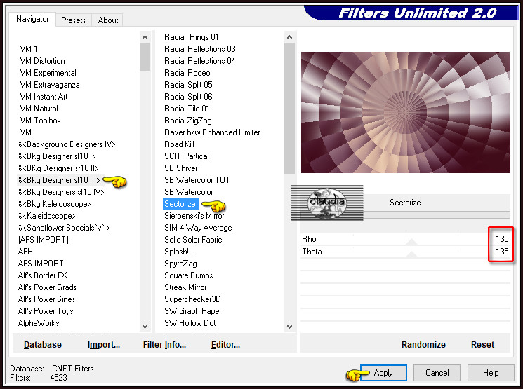 Effecten - Insteekfilters - <I.C.NET Software> - Filters Unlimited 2.0 - &<Bkg Designer sf10 III> - Sectorize