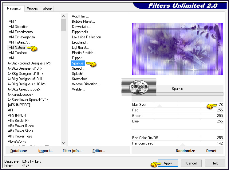 Effecten - Insteekfilters - <I.C.NET Software> - Filters Unlimited 2.0 - VM Natural - Sparkle