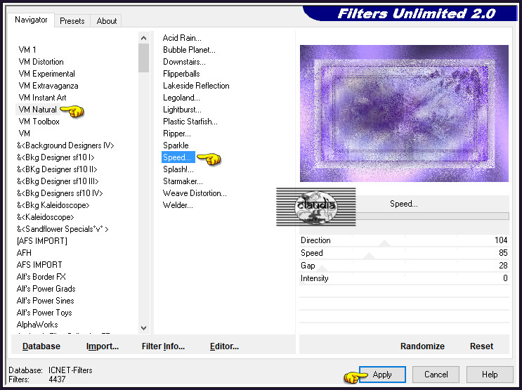 Effecten - Insteekfilters - <I.C.NET Software> - Filters Unlimited 2.0 - VM Natural - Speed