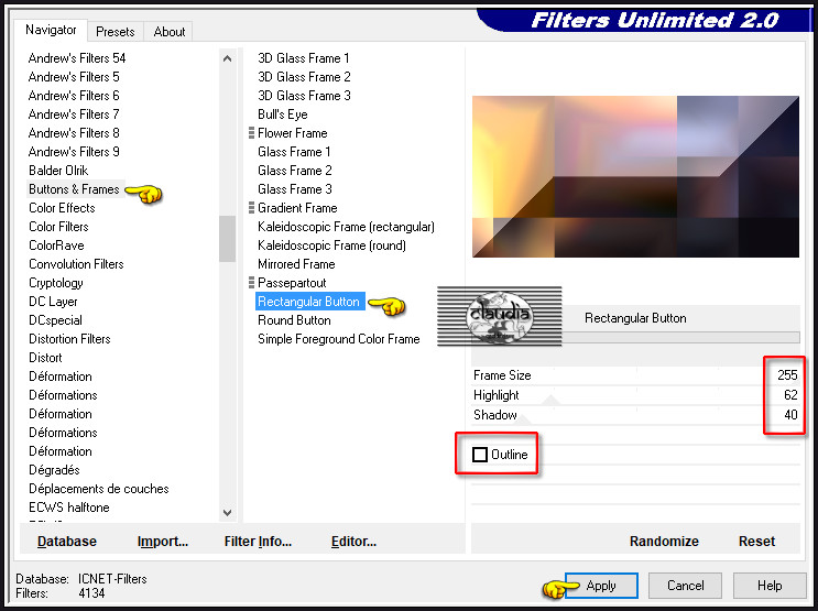 Effecten - Insteekfilters - <I.C.NET Software> - Filters Unlimited 2.0 - Buttons & Frames - Rectangular Button 