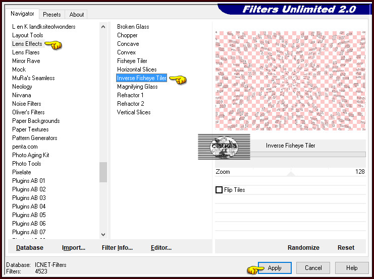 Effecten - Insteekfilters - <I.C.NET Software> - Filters Unlimited 2.0 - Lens Effects - Inverse Fisheye Tiler