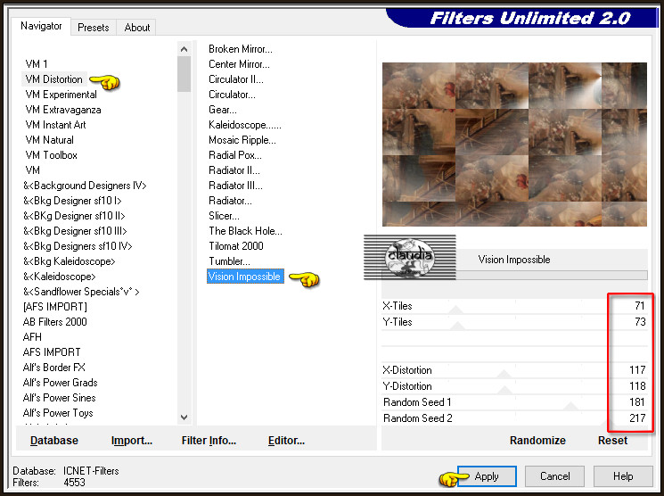 Effecten - Insteekfilters - <I.C.NET Software> - Filters Unlimited 2.0 - VM Distortion - Vission Impossible