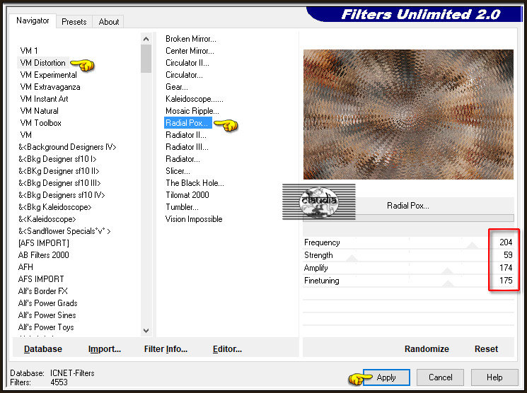 Effecten - Insteekfilters - <I.C.NET Software> - Filters Unlimited 2.0 - VM Distortion - Radial Pox
