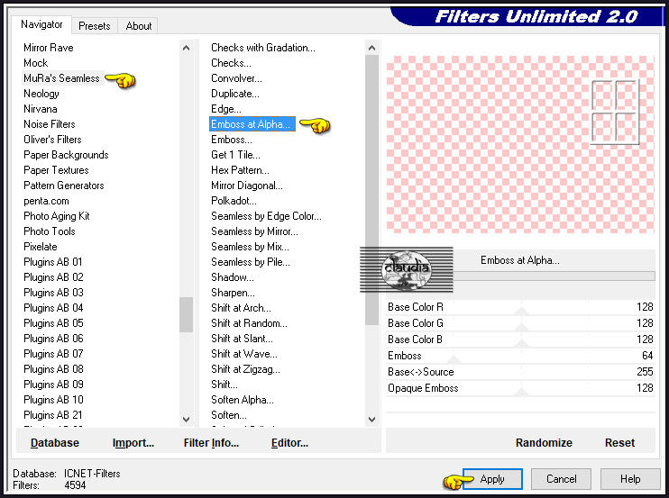 Effecten - Insteekfilters - <I.C.NET Software> - Filters Unlimited 2.0 - Mura's Seamless - Emboss at Alpha