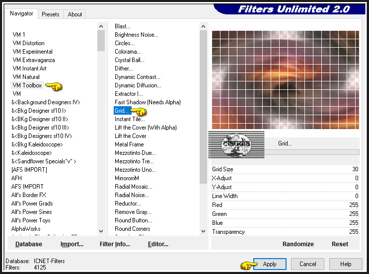 Effecten - Insteekfilters - <I.C.NET Software> - Filters Unlimited 2.0 - VM Toolbox - Grid