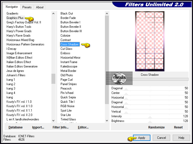 Effecten - Insteekfilters - <I.C.NET Software> - Filters Unlimited 2.0 - Graphics Plus - Cross Shadow :