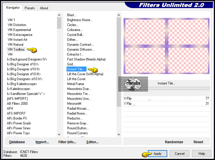Effecten - Insteekfilters - <I.C.NET Software> - Filters Unlimited 2.0 - VM Toolbox - Instant Tile :