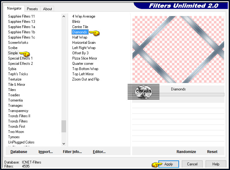 Effecten - Insteekfilters - <I.C.NET Software> - Filters Unlimited 2.0 - Simple - Diamonds