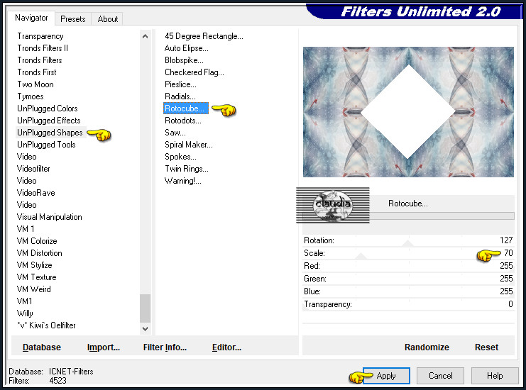 Effecten - Insteekfilters - <I.C.NET Software> - Filters Unlimited 2.0 - UnPlugged Shapes - Rotocube