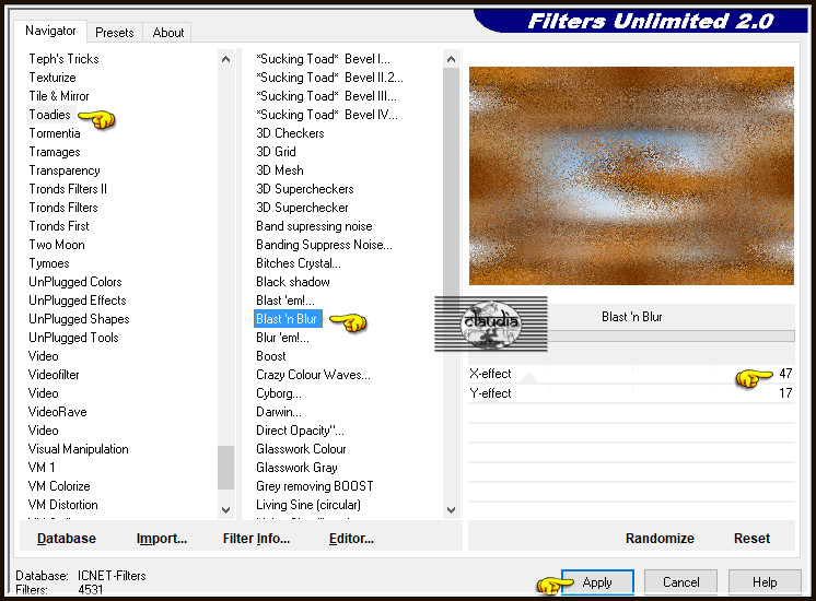 Effecten - Insteekfilters - <I.C.NET Software> - Filters Unlimited 2.0 - Toadies - Blast'n Blur