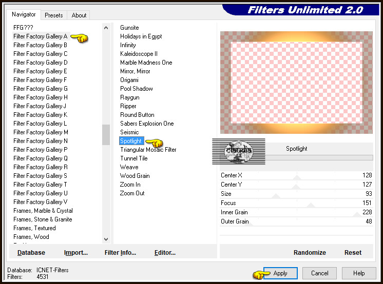 Effecten - Insteekfilters - <I.C.NET Software> - Filters Unlimited 2.0 - Filter Factory Gallery A - Spotlight