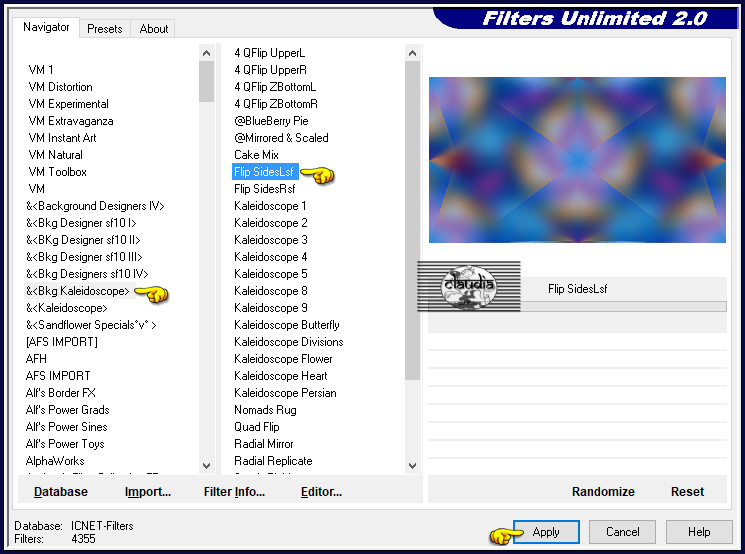 Effecten - Insteekfilters - <I.C.NET Software> - Filters Unlimited 2.0 - &<BKg Kaleidoscope> - Flip SidesLsf 
