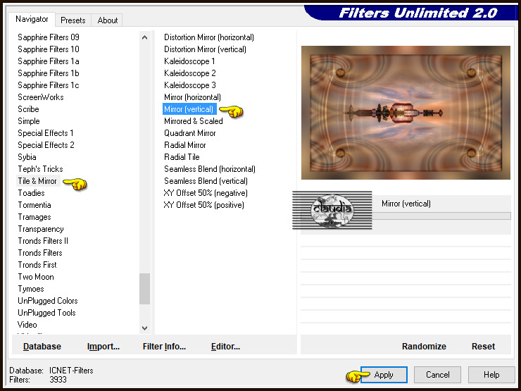Effecten - Insteekfilters - <I.C.NET Software> - Filters Unlimited 2.0 - Tile & Mirror - Mirror (vertical)