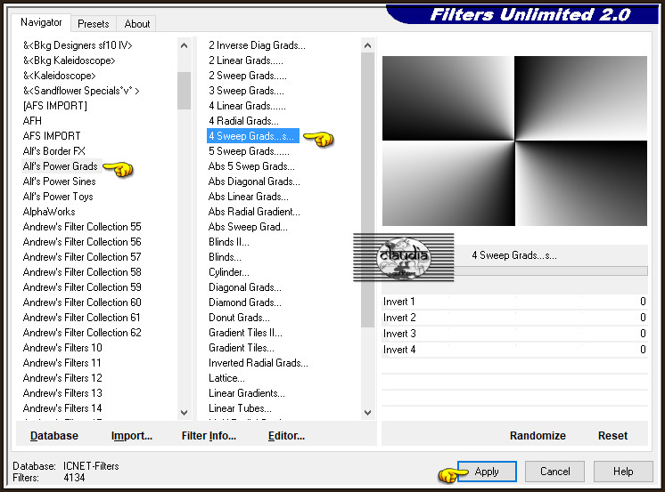 Effecten - Insteekfilters - <I.C.NET Software> - Filters Unlimited 2.0 - Alf's Power Grads - 4 Sweep Grads...s