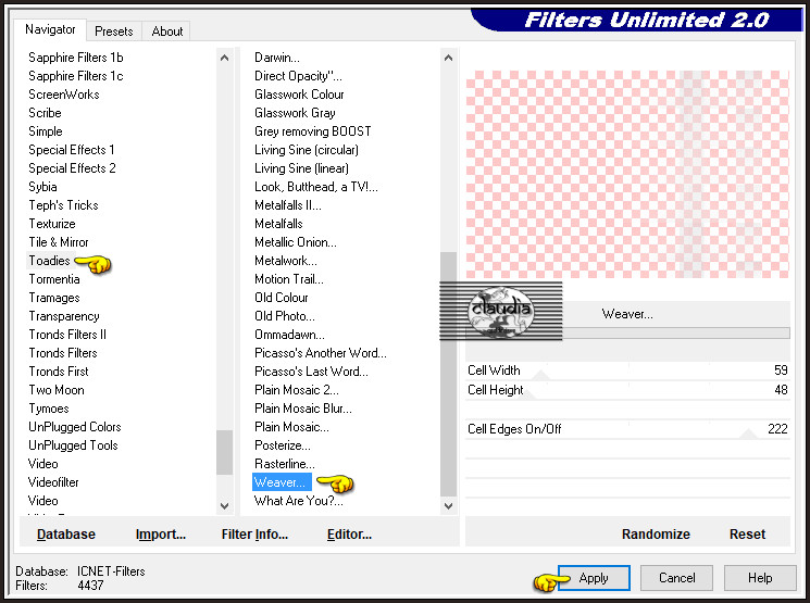 Effecten - Insteekfilters - <I.C.NET Software> - Filters Unlimited 2.0 - Toadies - Weaver