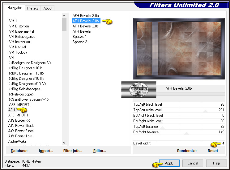 Effecten - Insteekfilters - <I.C.NET Software> - Filters Unlimited 2.0 - AFH - AFH Beveler 2.0b