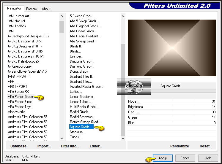 Effecten - Insteekfilters - <I.C.NET Software> - Filters Unlimited 2.0 - Alf's Power Grads - Square Grads