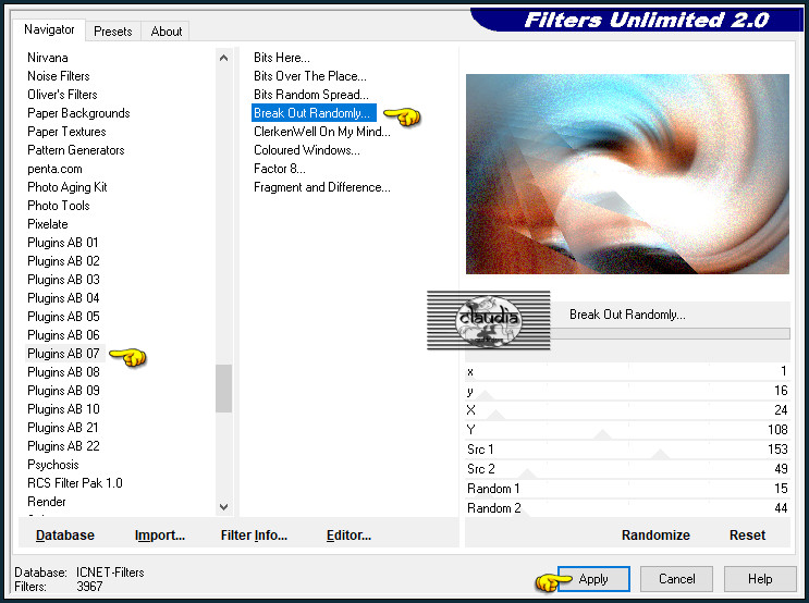Effecten - Insteekfilters - <I.C.NET Software> - Filters Unlimited 2.0 - Plugins AB 07 - Break Out Randomly 