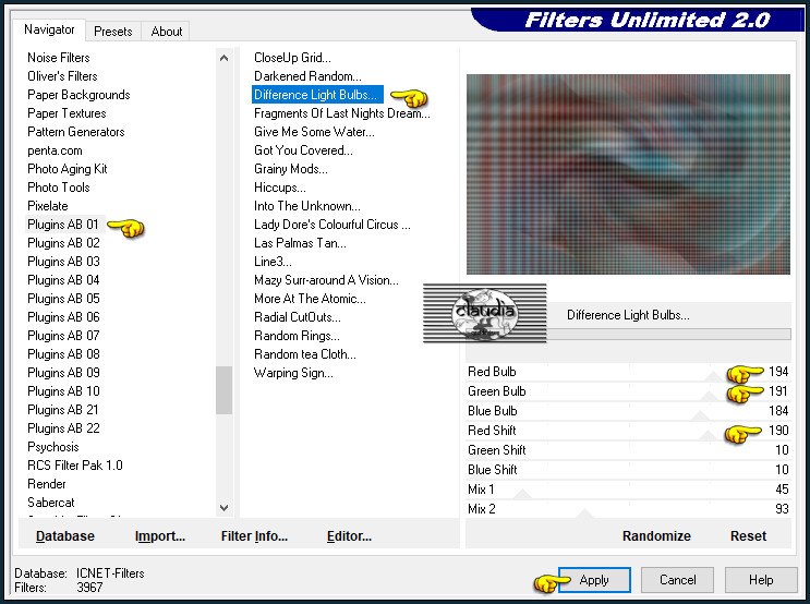 Effecten- Insteekfilters - <I.C.NET Software> - Filters Unlimited 2.0 - Plugins AB 01 - Difference Light Bulbs