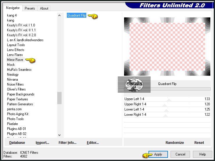 Effecten - Insteekfilters - <I.C.NET Software> - Filters Unlimited 2.0 - Mirror Rave - Quadrant Flip