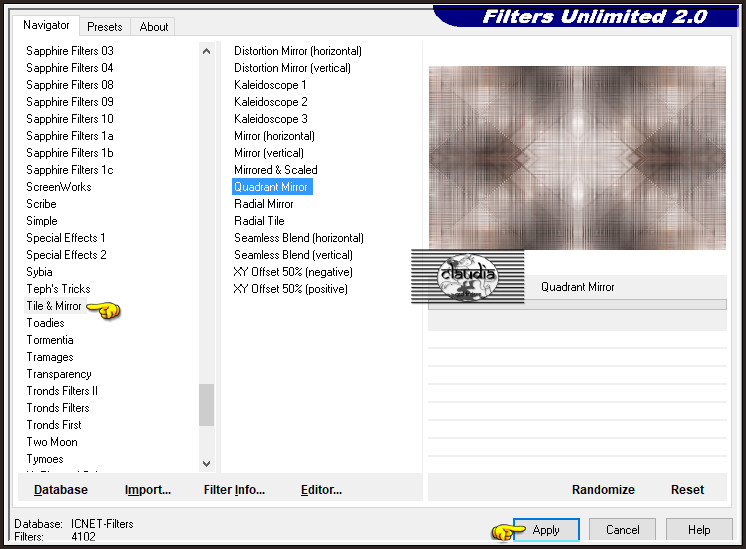 Effecten - Insteekfilters - <I.C.NET Software> - Filters Unlimited 2.0 - Tile & Mirror - Quadrant Mirror