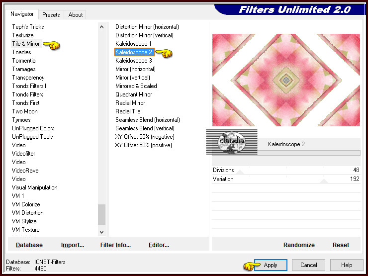 Effecten - Insteekfilters - <I.C.NET Software> - Filters Unlimited 2.0 - Tile & Mirror - Kaleidoscope 2