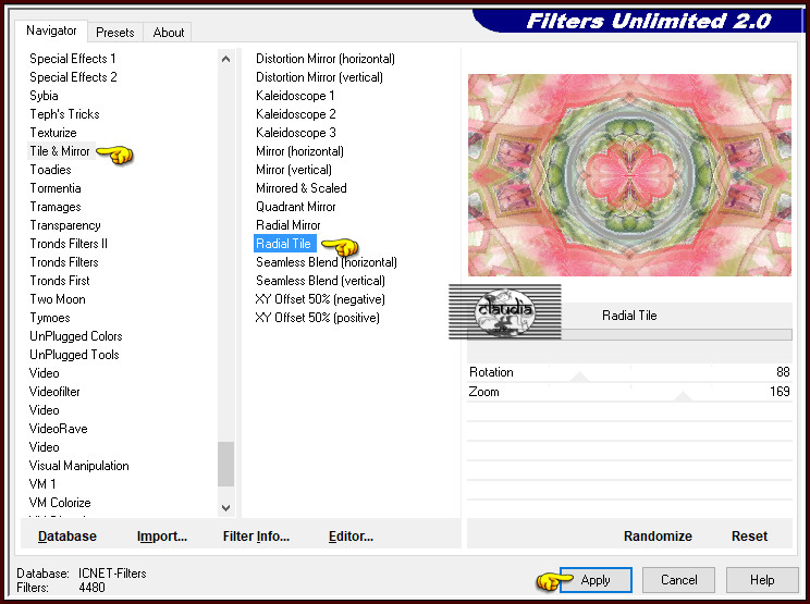 Effecten - Insteekfilters - <I.C.NET Software> - Filters Unlimited 2.0 - Tile & Mirror - Radial Tile
