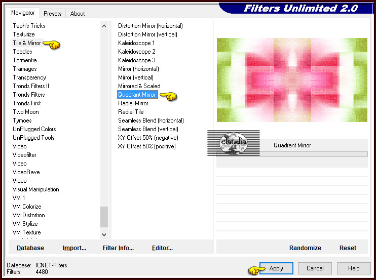 Effecten - Insteekfilters - <I.C.NET Software> - Filters Unlimited 2.0 - Tile & Mirror - Quadrant Mirror