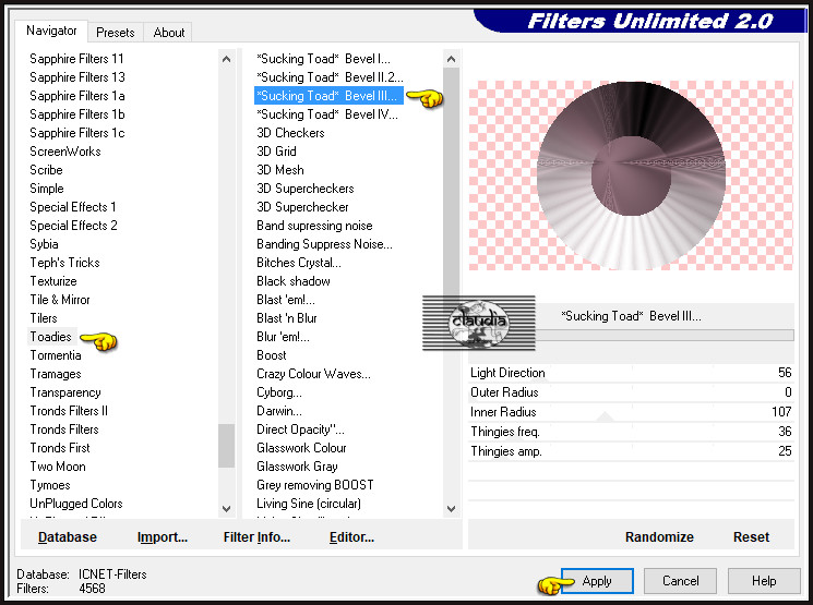 Effecten - Insteekfilters - <I.C.NET Software> - Filters Unlimited 2.0 - Toadies - *Sucking Toad* Bevel III