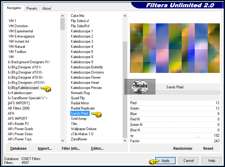 Effecten - Insteekfilters - <I.C.NET Software> - Filters Unlimited 2.0 - &<Bkg Kaleidoscope> - Sands Plaid