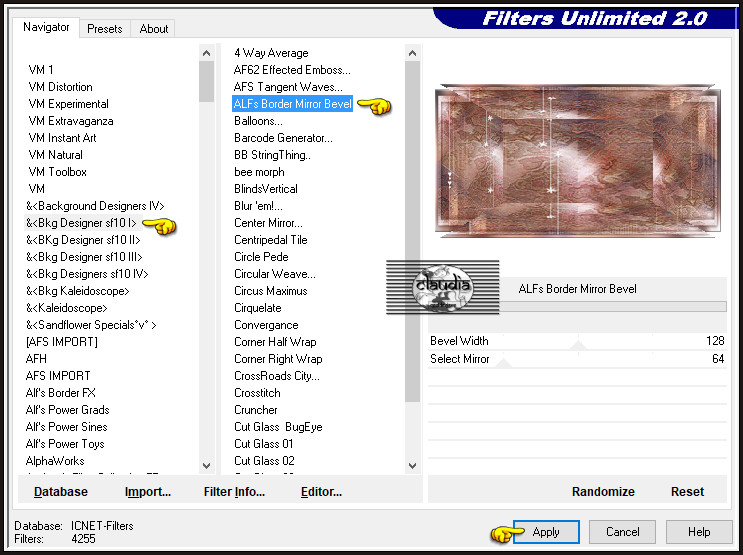 Effecten - Insteekfilters - <I.C.NET Software> - Filters Unlimited 2.0 -&<Bkg Designer sf10 I> - ALFs Border Mirror Bevel