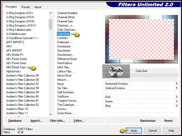 Effecten - Insteekfilters - <I.C.NET Software> - Filters Unlimited 2.0 - Alf's Power Tous - Color Grid