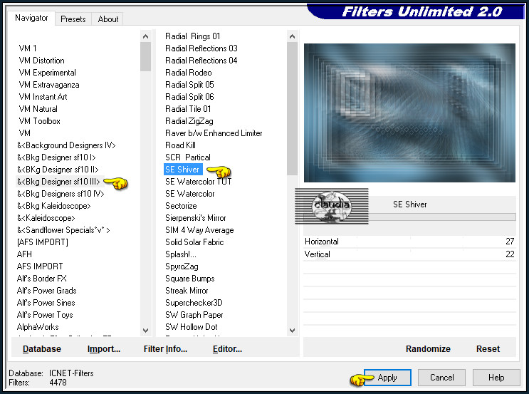 Effecten - Insteekfilters - <I.C.NET Software> - Filters Unlimited 2.0 - &<BKg Designer sf10 III> - SE Shiver