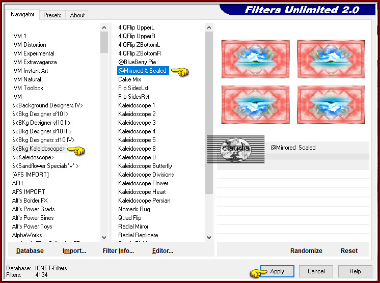 Effecten - Insteekfilters - <I.C.NET Software> - Filters Unlimited 2.0 - &<Bkg Kaleidoscope> - @Mirrored & Scaled