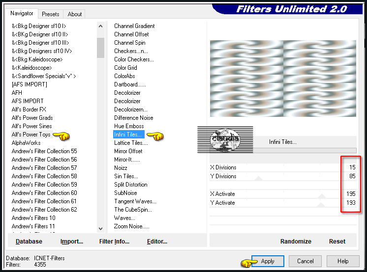 Effecten - Insteekfilters - <I.C.NET Software> - Filters Unlimited 2.0 - Alf's Power Toys - Infini Tiles