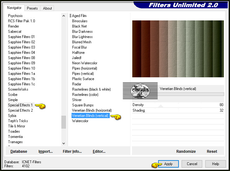 Effecten - Insteekfilters - <I.C.NET Software> - Filters Unlimited 2.0 - Special Effects 1 - Venetian Blinds (vertical)