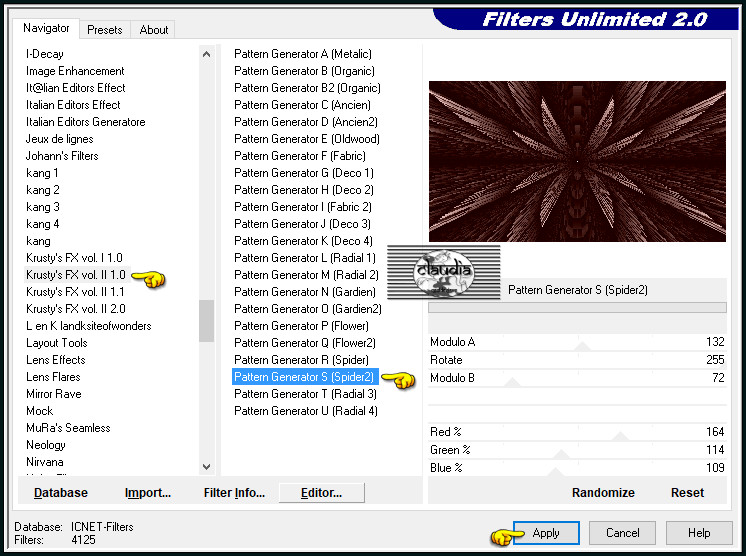 Effecten - Insteekfilters - <I.C.NET Software> - Filters Unlimited 2.0 - Krusty's FX Vol.II 1.0 - Pattern Generator S (Spider 2)