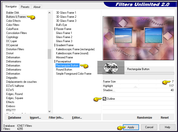 Effecten - Insteekfilters - <I.C.NET Software> - Filters Unlimited 2.0 - Buttons & Frames - Rectangular Button