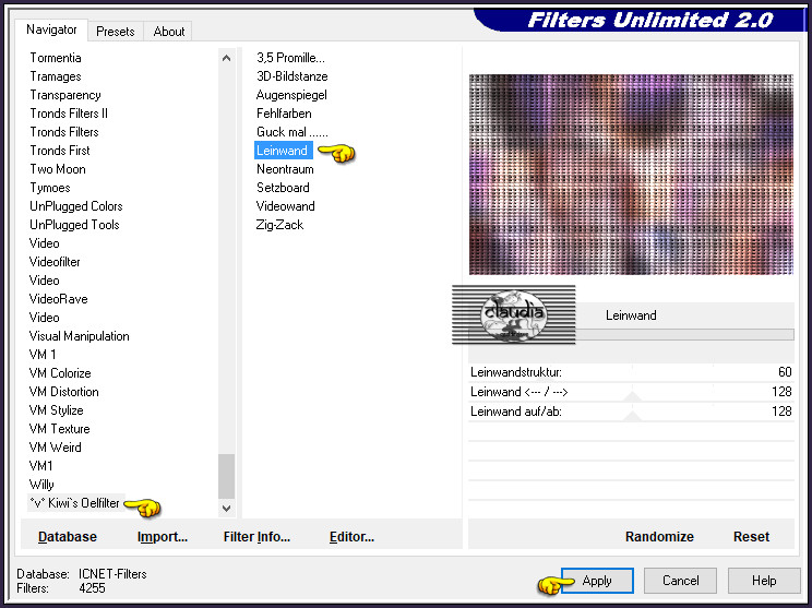 Effecten - Insteekfilters - <I.C.NET Software> - Filters Unlimited 2.0 - °v° Kiwi's Oelfilter - Leinwand 
