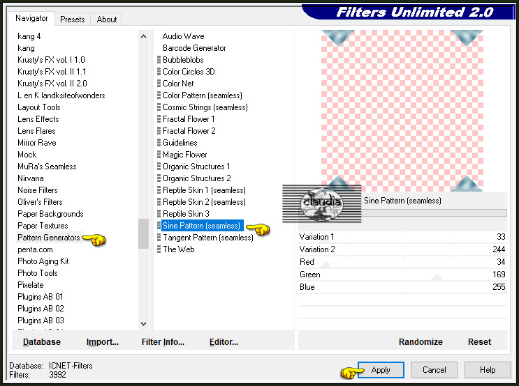 Effecten - Insteekfilters - <I.C.NET Software> - Filters Unlimited 2.0 - Pattern Generators - Sine Pattern Seamless