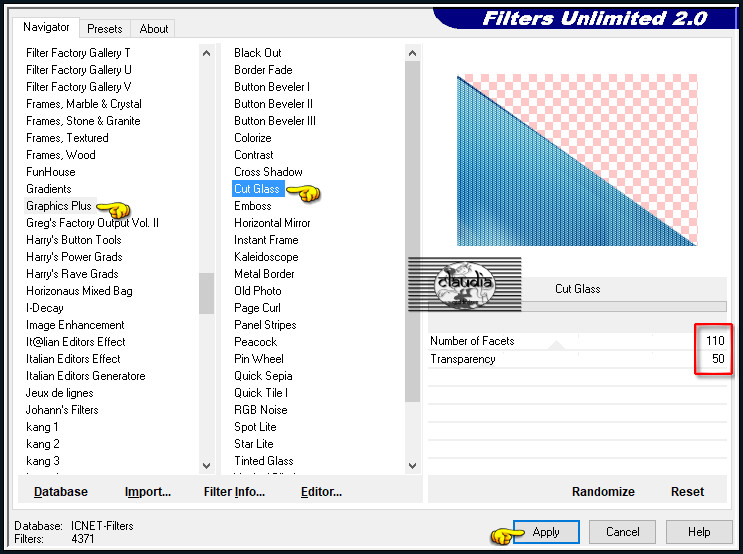 Effecten - Insteekfilters - <I.C.NET Software> - Filters Unlimited 2.0 - Graphics Plus - Cut Glass