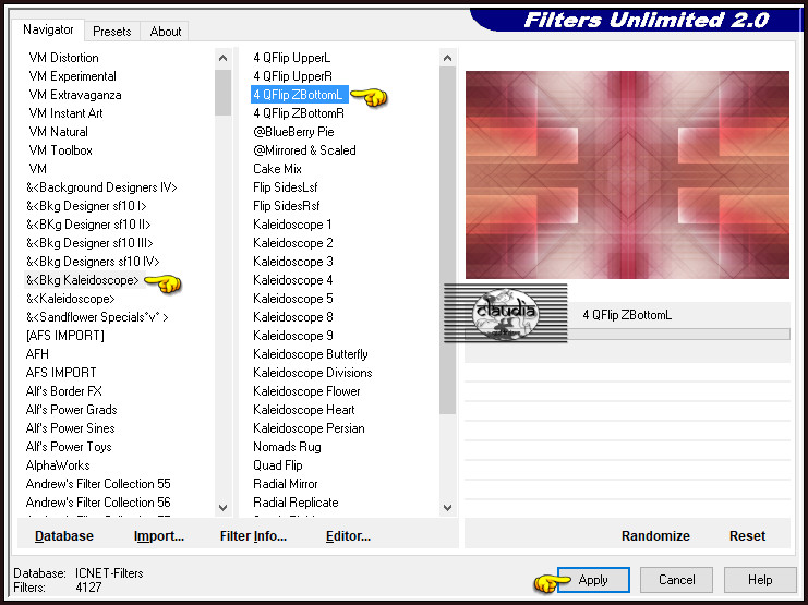 Effecten - Insteekfilters - <I.C.NET Software> - Filters Unlimited 2.0 - &<Bkg Kaleidoscope> - 4 QFlip ZBottomL