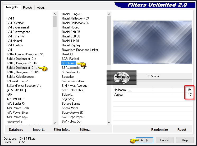 Effecten - Insteekfilters - <I.C.NET Software> - Filters Unlimited 2.0 -&<BKg Designer sf10 III> - SE Shive