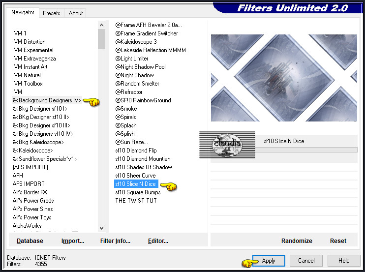 Effecten - Insteekfilters - <I.C.NET Software> - Filters Unlimited 2.0 -&<Background Designers IV> - sf10 Slice N Dice 