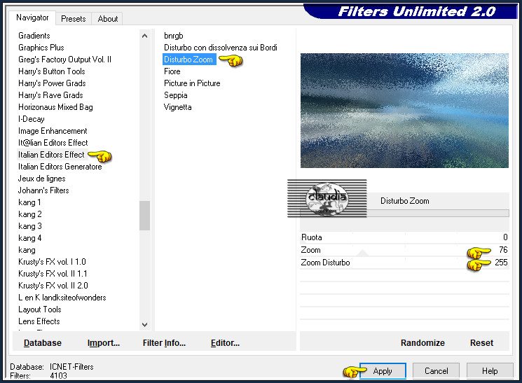 Effecten - Insteekfilters - <I.C.NET Software> - Filters Unlimited 2.0 - Italian Editors Effect - Disturbo Zoom