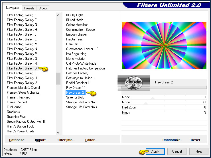 Effecten - Insteekfilters - <I.C.NET Software> - Filters Unlimited 2.0 - Filter Factory Gallery S - Ray Dream 2 