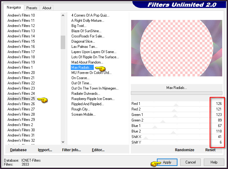 Effecten - Insteekfilters - <I.C.NET Software> - Filters Unlimited 2.0 - Andrew's Filters 25 - Max Radials