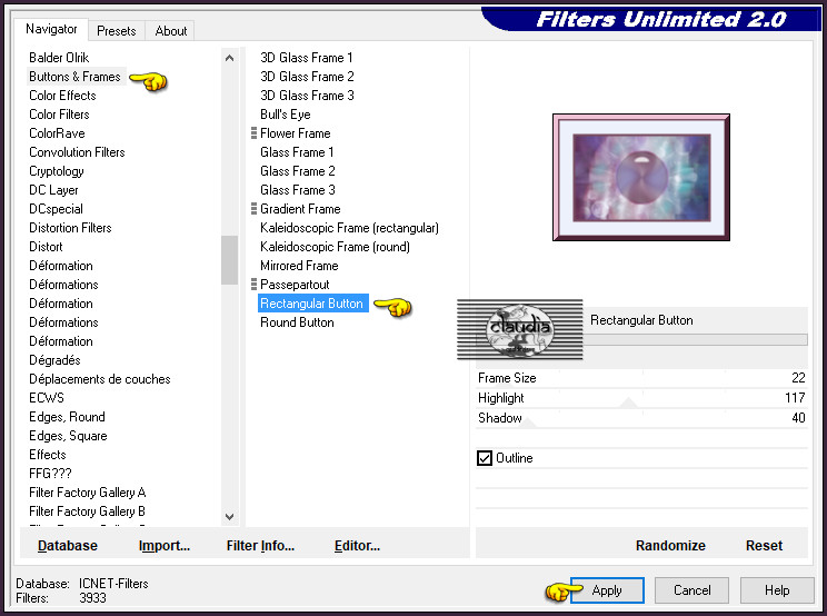 Effecten - Insteekfilters - <I.C.NET Software> - Filters Unlimited 2.0 - Buttons & Frames - Rectangular Button